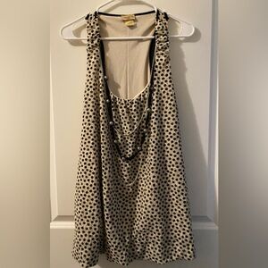 Janette Plus~Dark Brown/Cream Sleeveless Blouse~Attached Necklace~Retro/Vintage